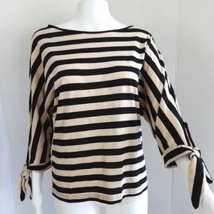 CHAPS STRIPED BOAT NECK DOLMAN 3 QTR KNOT TIE SLEEVE TOP SZ S